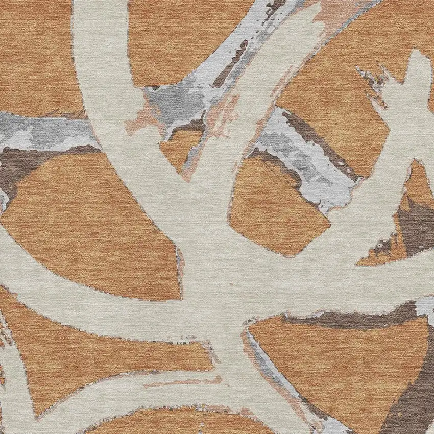 Copper Beige And Gray Abstract Washable Area Rug With UV Protection Photo 2