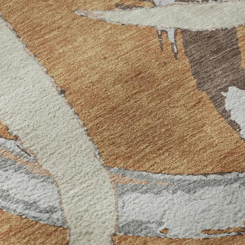 Copper Beige And Gray Abstract Washable Area Rug With UV Protection Photo 8