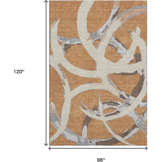 Copper Beige And Gray Abstract Washable Area Rug With UV Protection Photo 9
