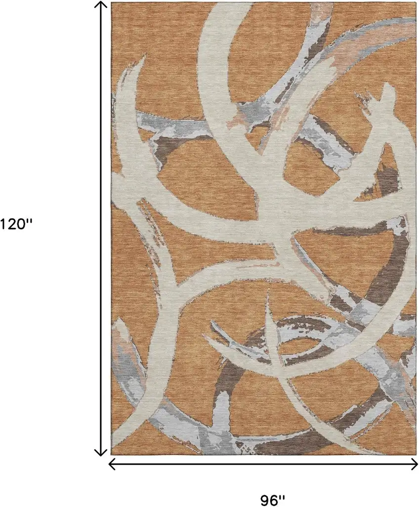 Copper Beige And Gray Abstract Washable Area Rug With UV Protection Photo 9