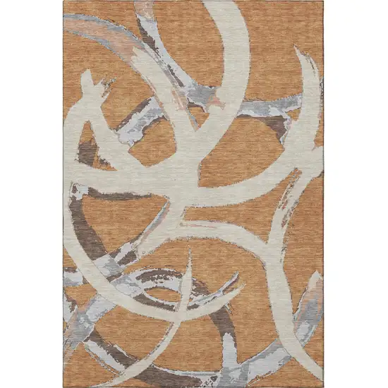Copper Beige And Gray Abstract Washable Area Rug With UV Protection Photo 2