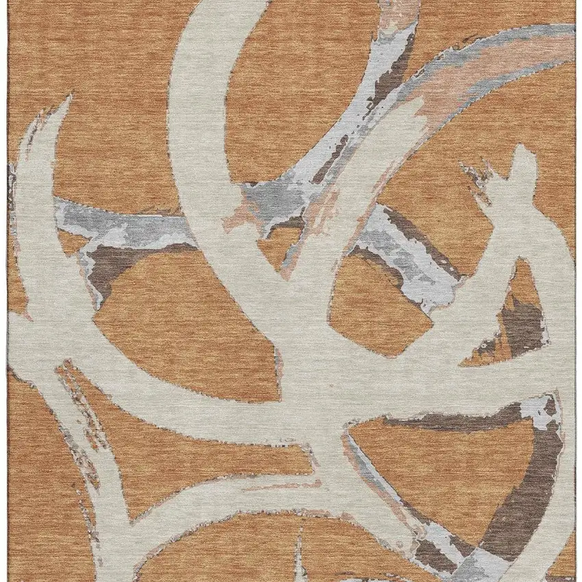 Copper Beige And Gray Abstract Washable Area Rug With UV Protection Photo 2