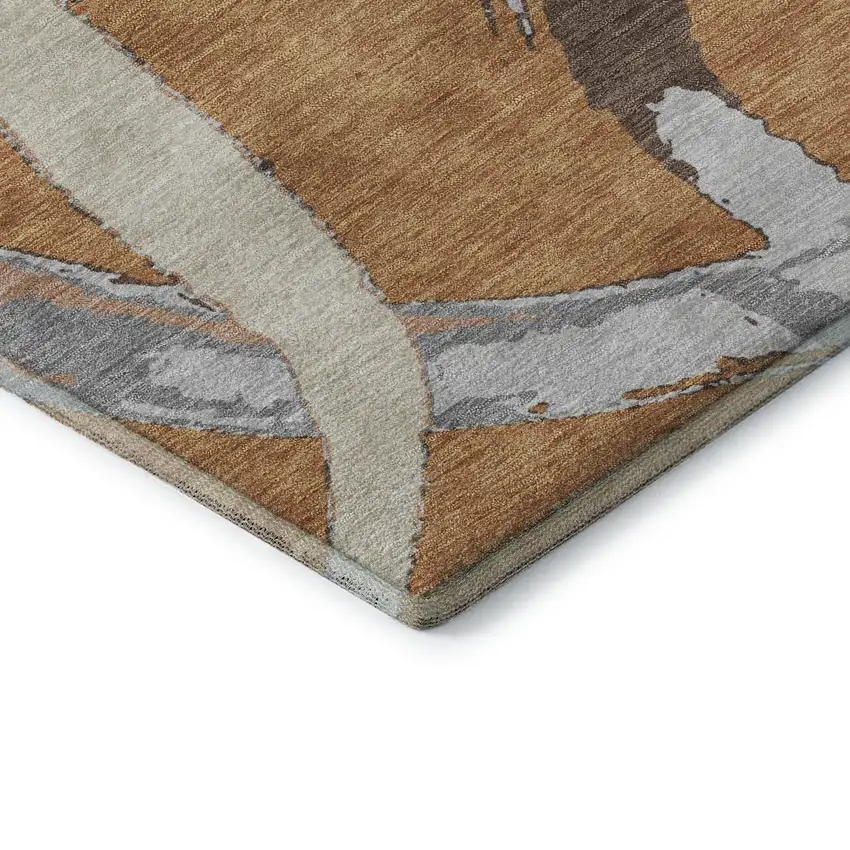 Copper Beige And Gray Abstract Washable Area Rug With UV Protection Photo 7