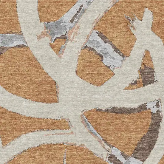 Copper Beige And Gray Abstract Washable Area Rug With UV Protection Photo 2
