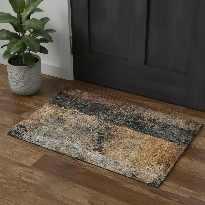 Copper Beige And Gray Abstract Washable Area Rug With UV Protection Photo 1
