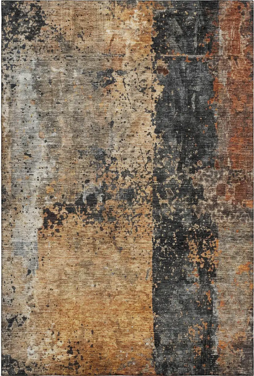 Copper Beige And Gray Abstract Washable Area Rug With UV Protection Photo 3