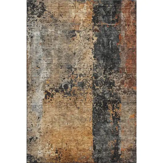 Copper Beige And Gray Abstract Washable Area Rug With UV Protection Photo 3