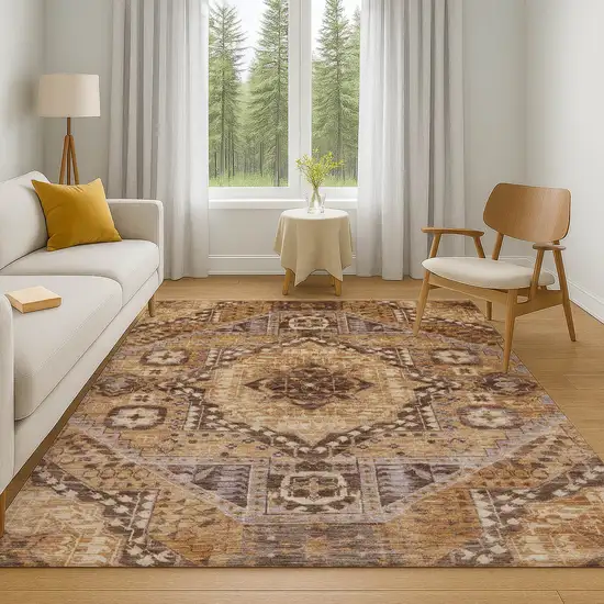 Copper Beige And Gray Diamond Washable Area Rug With UV Protection Photo 6