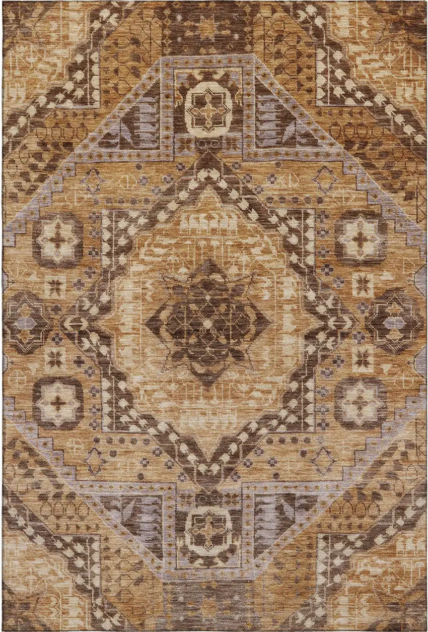 Copper Beige And Gray Diamond Washable Area Rug With UV Protection Photo 1