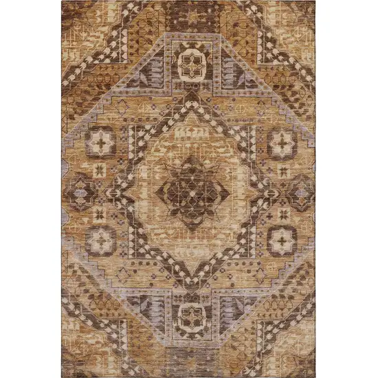 Copper Beige And Gray Diamond Washable Area Rug With UV Protection Photo 4