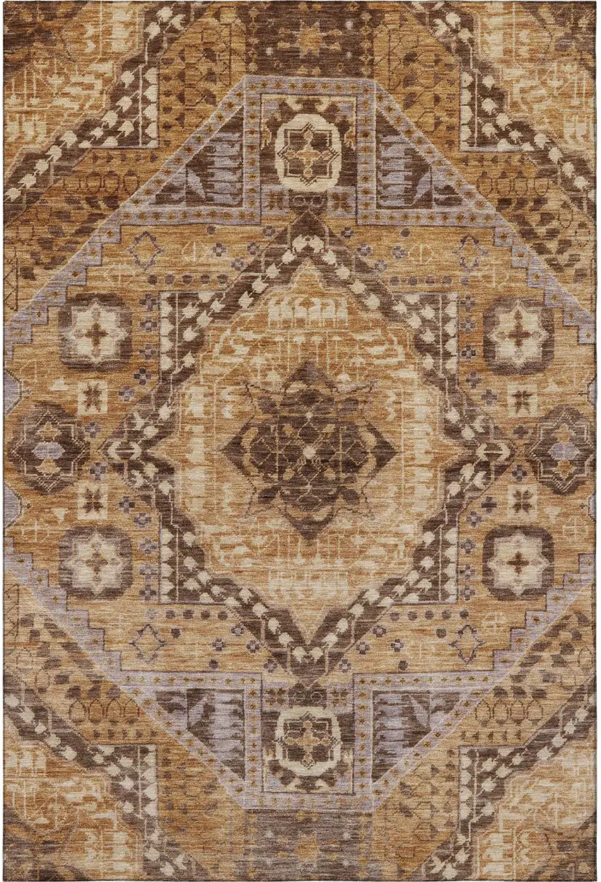 Copper Beige And Gray Diamond Washable Area Rug With UV Protection Photo 4