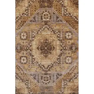 Photo of Copper Beige And Gray Diamond Washable Area Rug With UV Protection