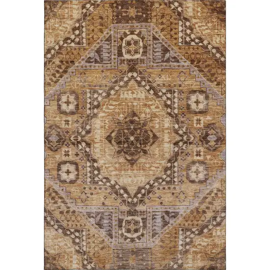 Copper Beige And Gray Diamond Washable Area Rug With UV Protection Photo 1
