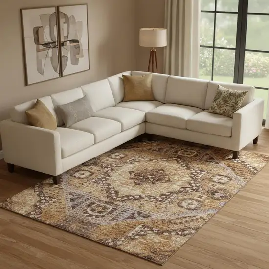 Copper Beige And Gray Diamond Washable Area Rug With UV Protection Photo 2