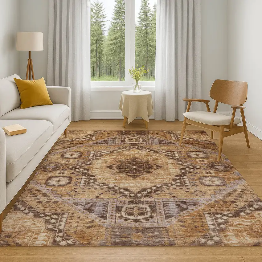 Copper Beige And Gray Diamond Washable Area Rug With UV Protection Photo 6