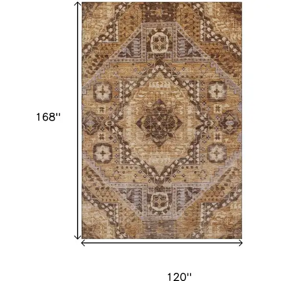 Copper Beige And Gray Diamond Washable Area Rug With UV Protection Photo 9