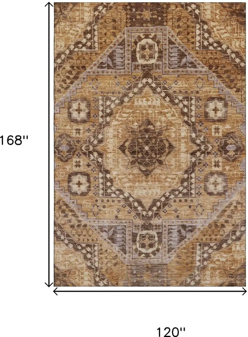 Copper Beige And Gray Diamond Washable Area Rug With UV Protection Photo 9