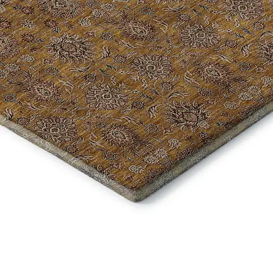 Copper Beige And Gray Floral Washable Area Rug With UV Protection Photo 7