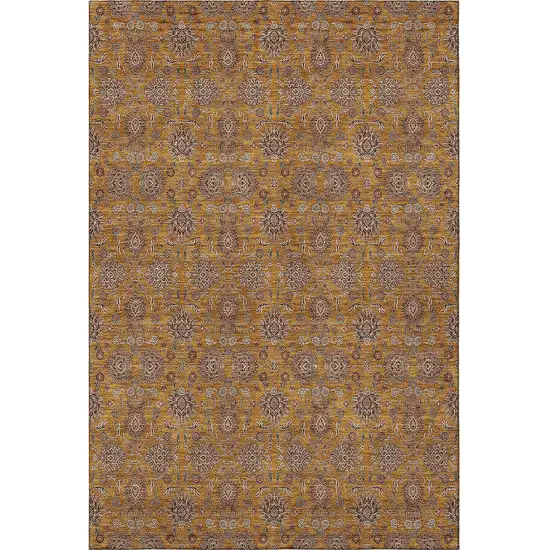Copper Beige And Gray Floral Washable Area Rug With UV Protection Photo 3