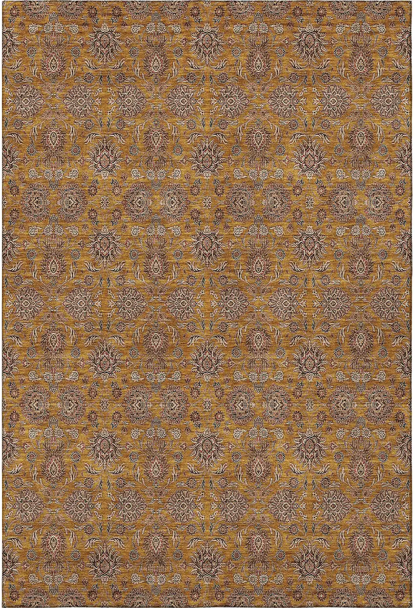 Copper Beige And Gray Floral Washable Area Rug With UV Protection Photo 3