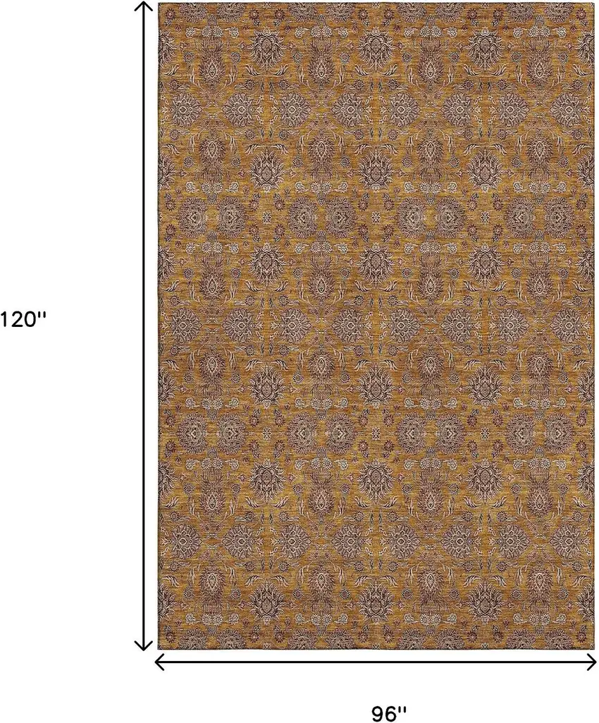 Copper Beige And Gray Floral Washable Area Rug With UV Protection Photo 4