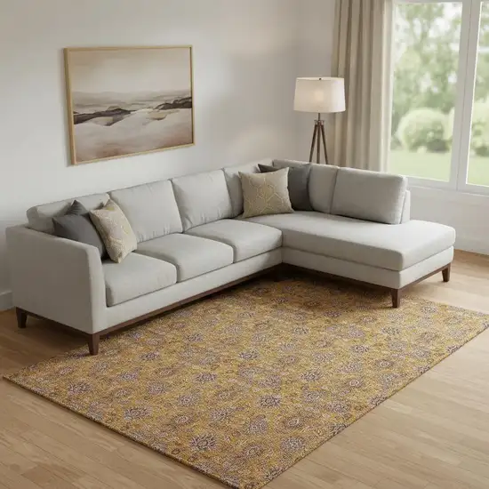 Copper Beige And Gray Floral Washable Area Rug With UV Protection Photo 1