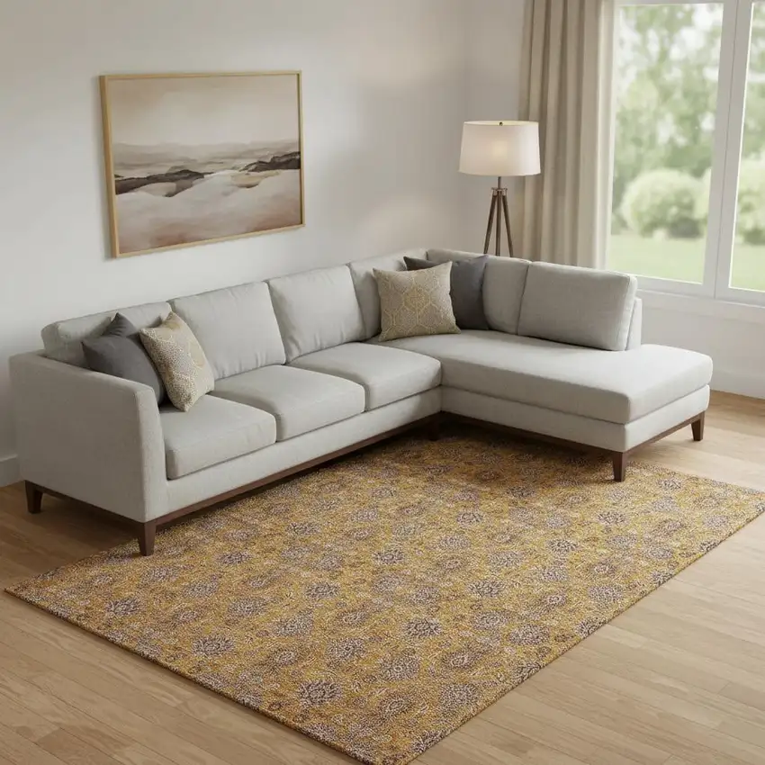 Copper Beige And Gray Floral Washable Area Rug With UV Protection Photo 1