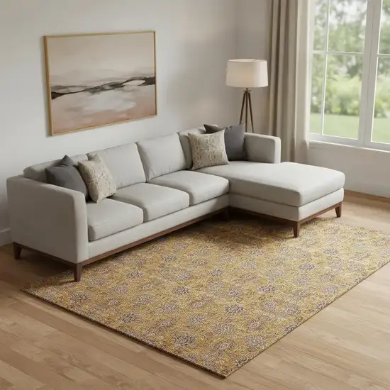 Copper Beige And Gray Floral Washable Area Rug With UV Protection Photo 1