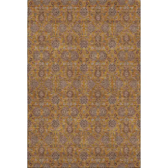 Copper Beige And Gray Floral Washable Area Rug With UV Protection Photo 1
