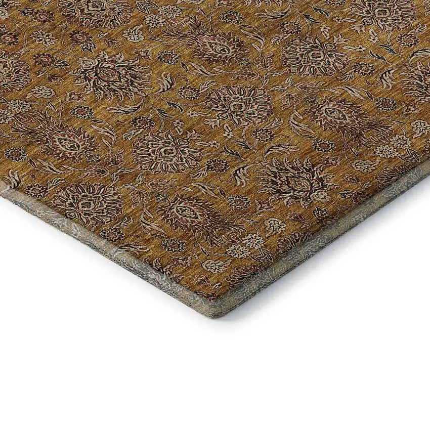 Copper Beige And Gray Floral Washable Area Rug With UV Protection Photo 7