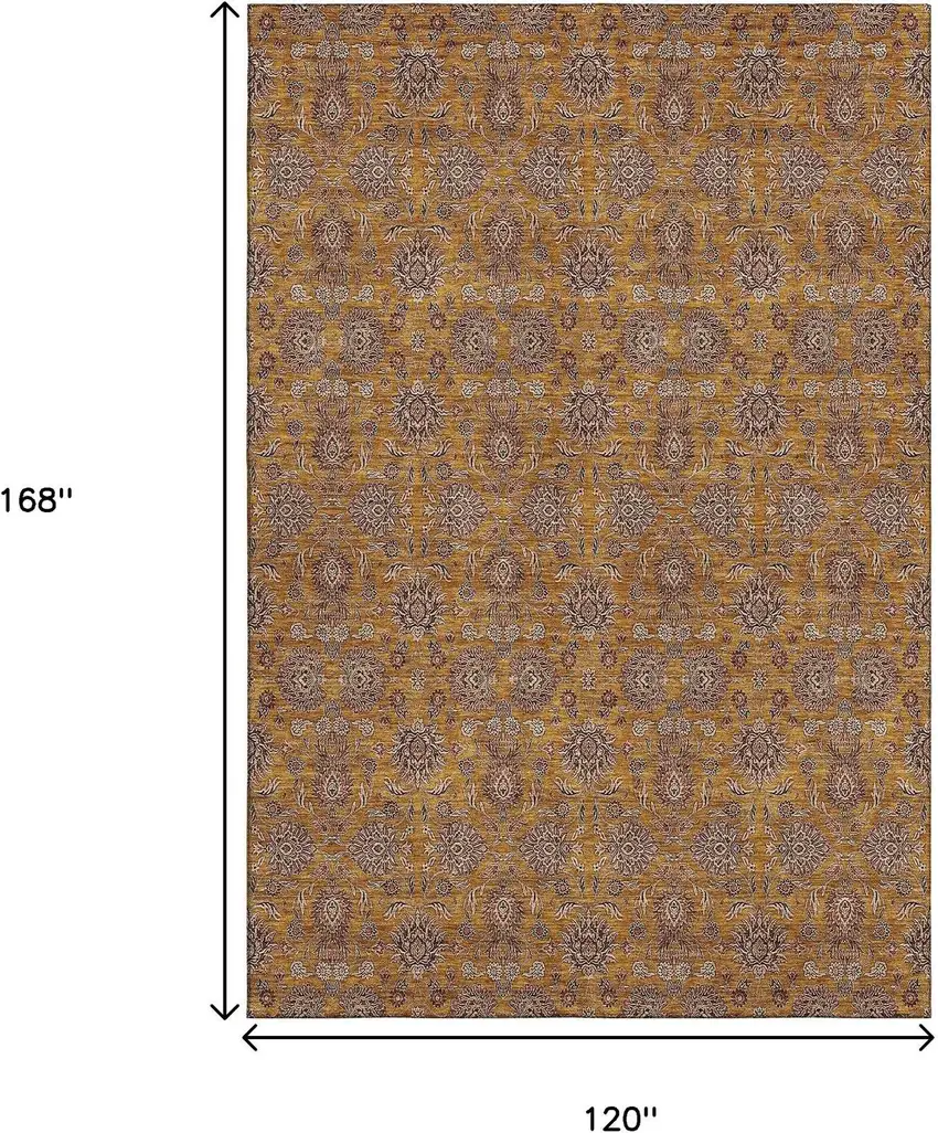 Copper Beige And Gray Floral Washable Area Rug With UV Protection Photo 3