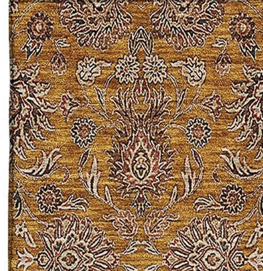 Copper Beige And Gray Floral Washable Area Rug With UV Protection Photo 3