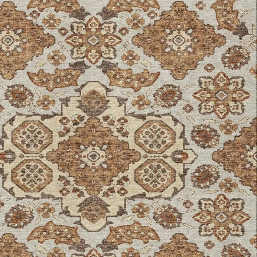 Copper Beige And Gray Medallion Washable Indoor Outdoor Area Rug Photo 4