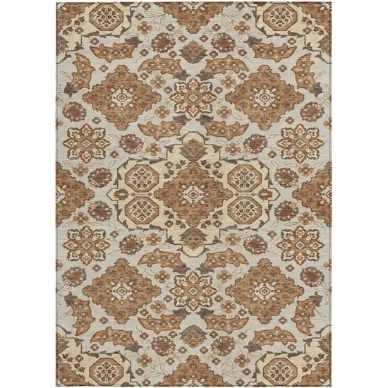 Copper Beige And Gray Medallion Washable Indoor Outdoor Area Rug Photo 3