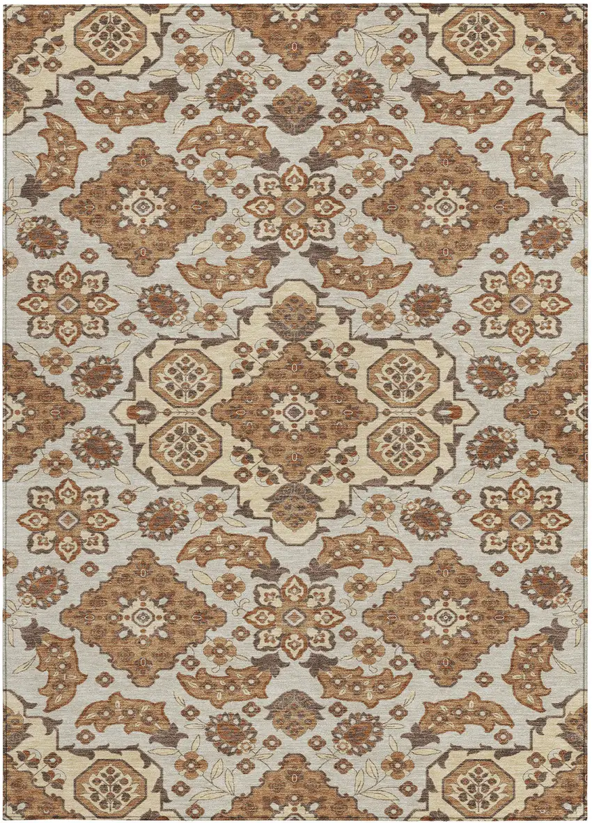 Copper Beige And Gray Medallion Washable Indoor Outdoor Area Rug Photo 3