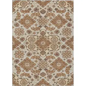 Photo of Copper Beige And Gray Medallion Washable Indoor Outdoor Area Rug
