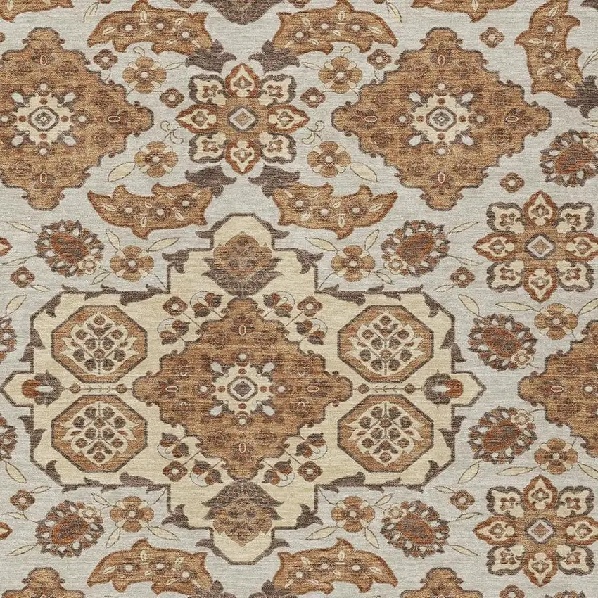 Copper Beige And Gray Medallion Washable Indoor Outdoor Area Rug Photo 4