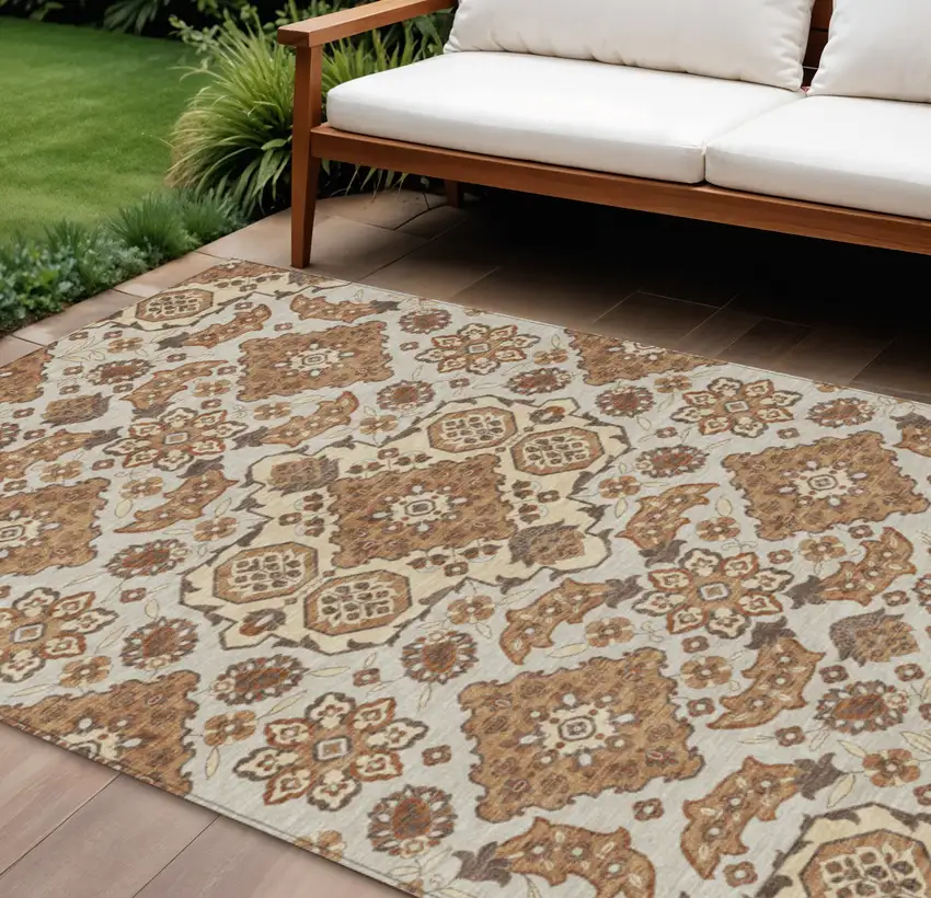 Copper Beige And Gray Medallion Washable Indoor Outdoor Area Rug Photo 2