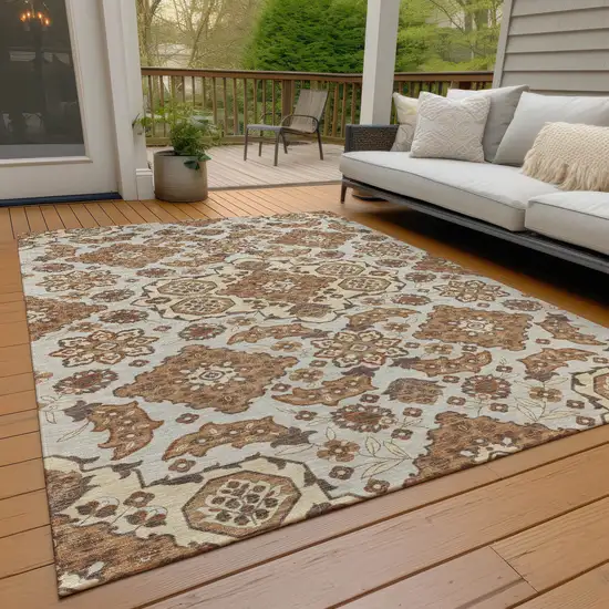 Copper Beige And Gray Medallion Washable Indoor Outdoor Area Rug Photo 8