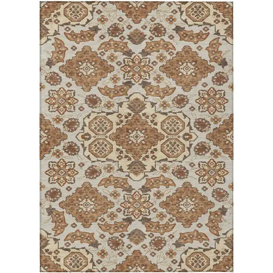 Copper Beige And Gray Medallion Washable Indoor Outdoor Area Rug Photo 1