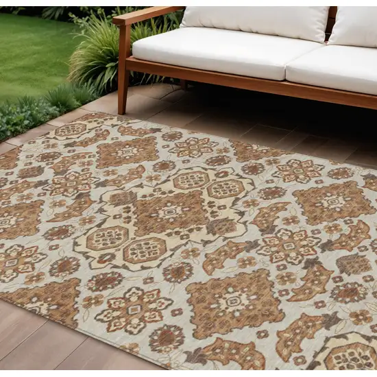 Copper Beige And Gray Medallion Washable Indoor Outdoor Area Rug Photo 2