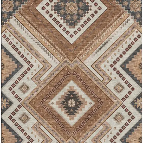 Copper Beige And Gray Tribal Washable Area Rug With UV Protection Photo 3