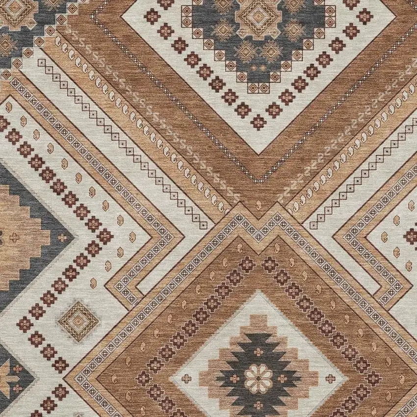Copper Beige And Gray Tribal Washable Area Rug With UV Protection Photo 2
