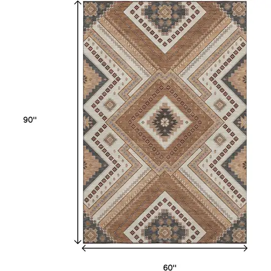 Copper Beige And Gray Tribal Washable Area Rug With UV Protection Photo 8