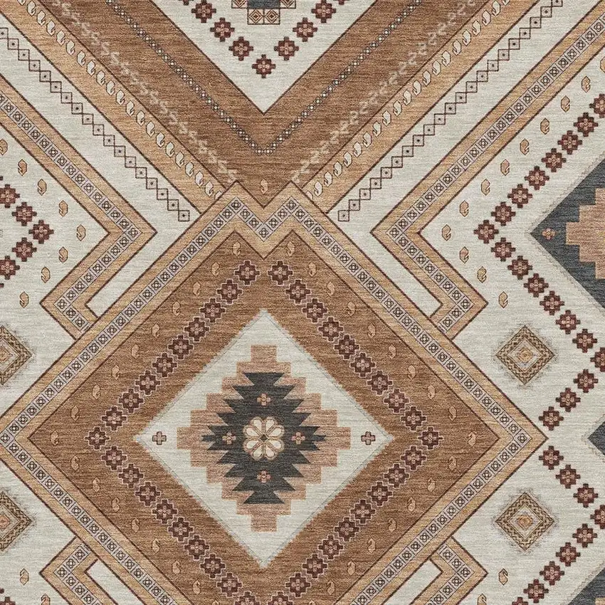 Copper Beige And Gray Tribal Washable Area Rug With UV Protection Photo 2