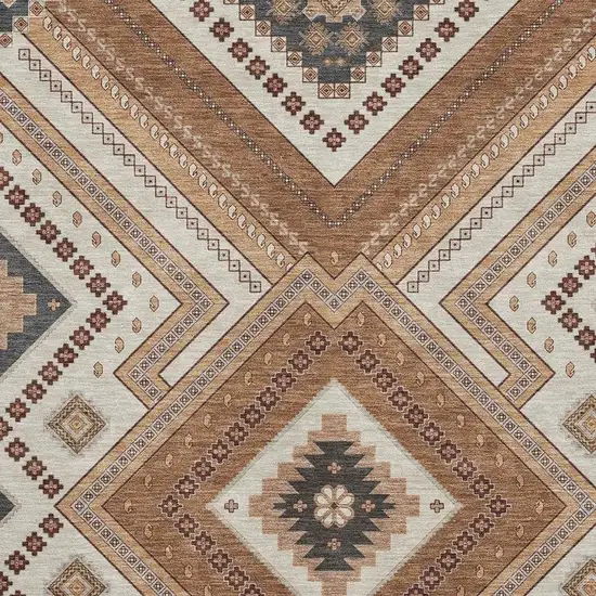 Copper Beige And Gray Tribal Washable Area Rug With UV Protection Photo 2