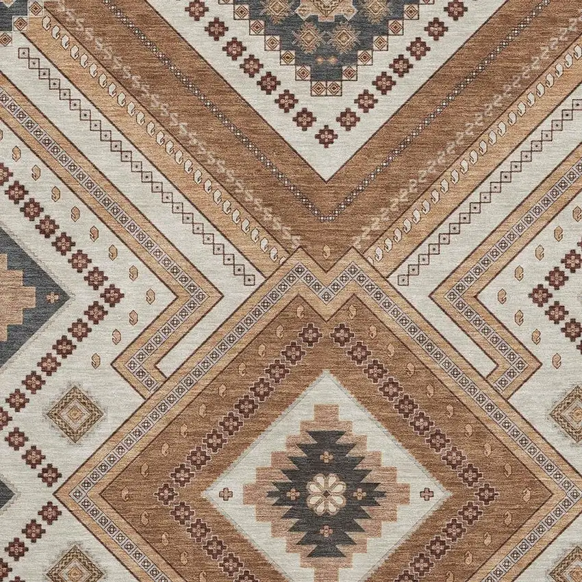 Copper Beige And Gray Tribal Washable Area Rug With UV Protection Photo 2