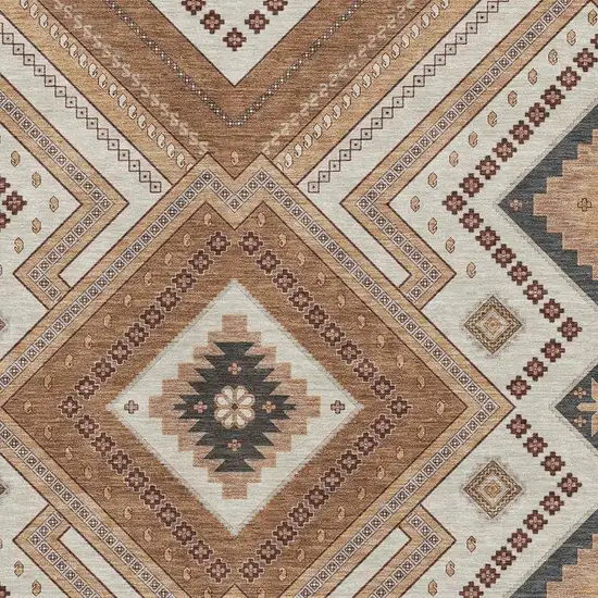Copper Beige And Gray Tribal Washable Area Rug With UV Protection Photo 2