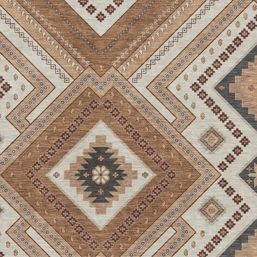Copper Beige And Gray Tribal Washable Area Rug With UV Protection Photo 2