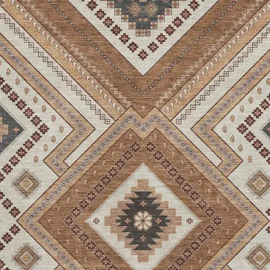 Copper Beige And Gray Tribal Washable Area Rug With UV Protection Photo 2